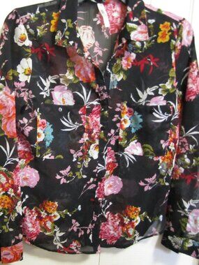 Truth NYC Black Sheer Floral Button-Down Shirt